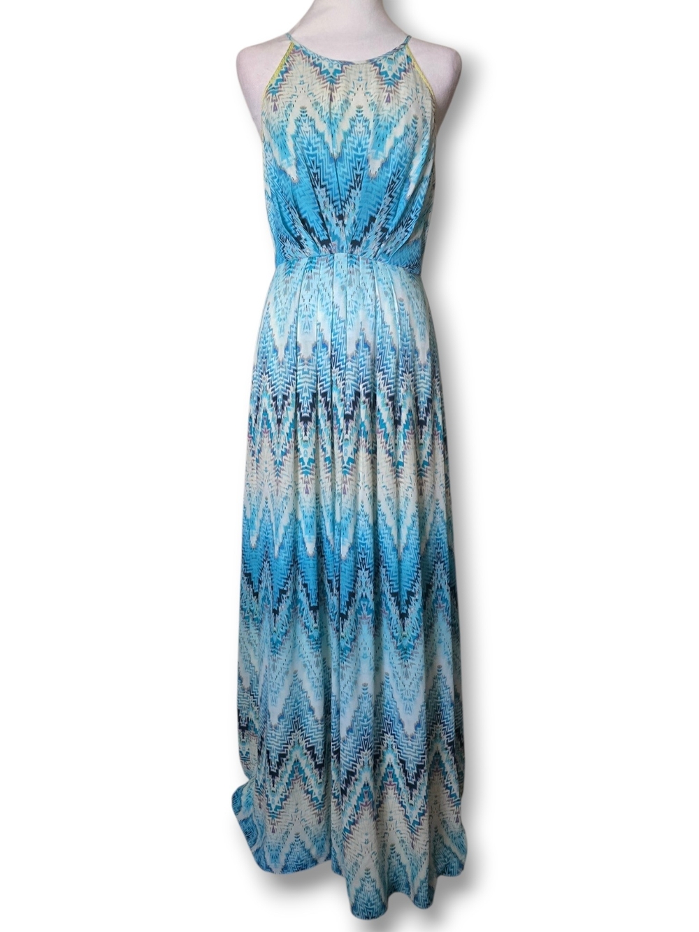 Kenji Blue Chevron Halter Maxi Dress - Size 4